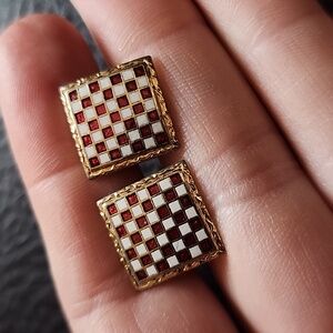 VTG Hickok Gold and Red Checkered Cufflinks